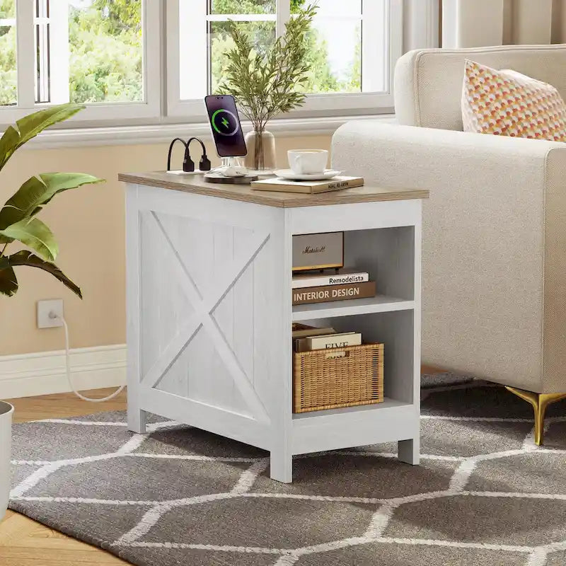 Moasis Set of 2 End Table with Charging Station Side Table with Storage, 2 Power Outlets & 2 USB Ports