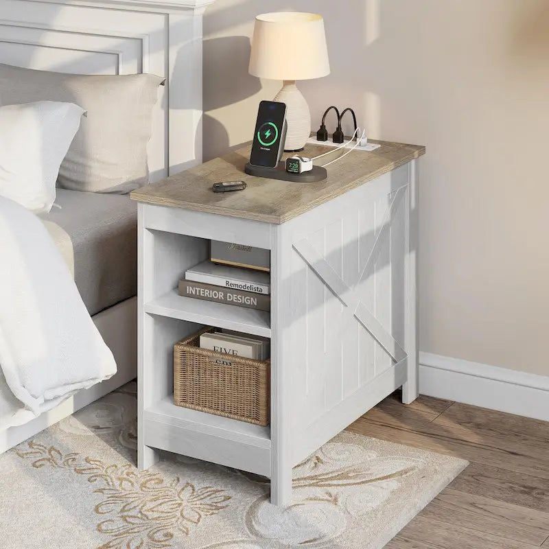 Moasis Set of 2 End Table with Charging Station Side Table with Storage, 2 Power Outlets & 2 USB Ports-3