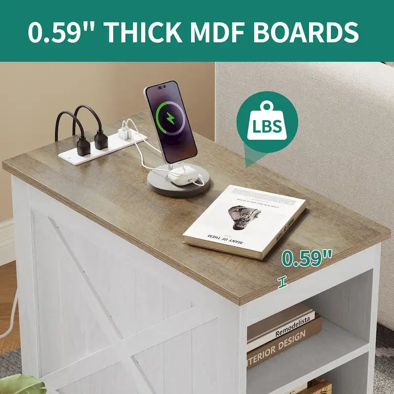 Moasis Set of 2 End Table with Charging Station Side Table with Storage, 2 Power Outlets & 2 USB Ports-4