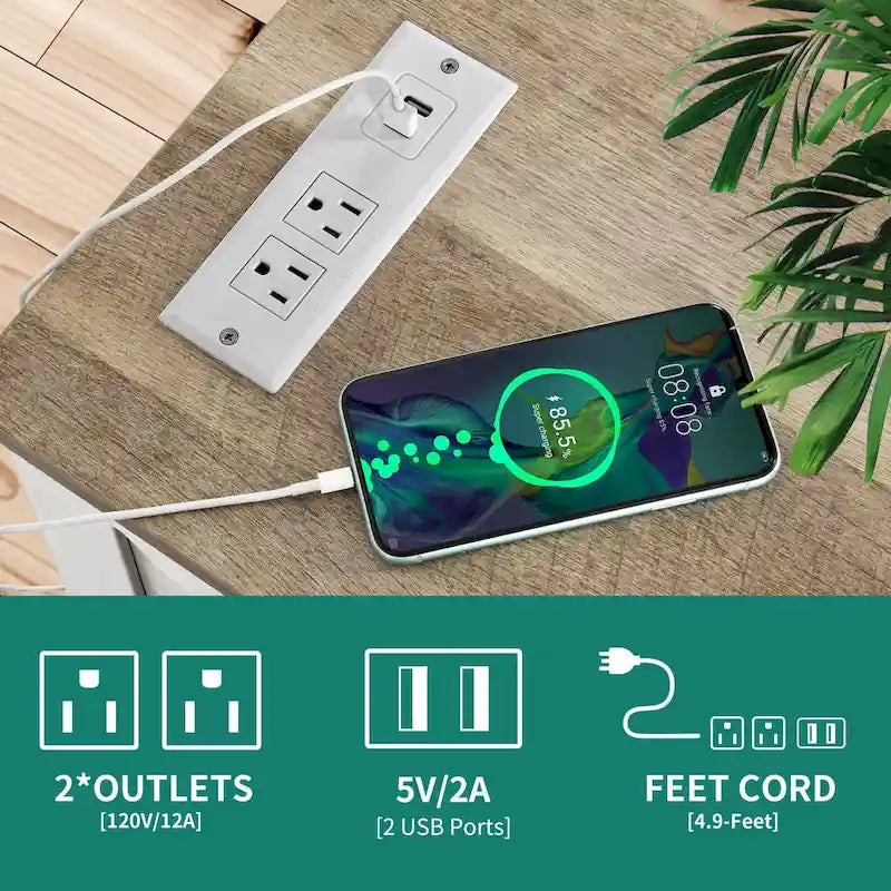 Moasis Set of 2 End Table with Charging Station Side Table with Storage, 2 Power Outlets & 2 USB Ports-6