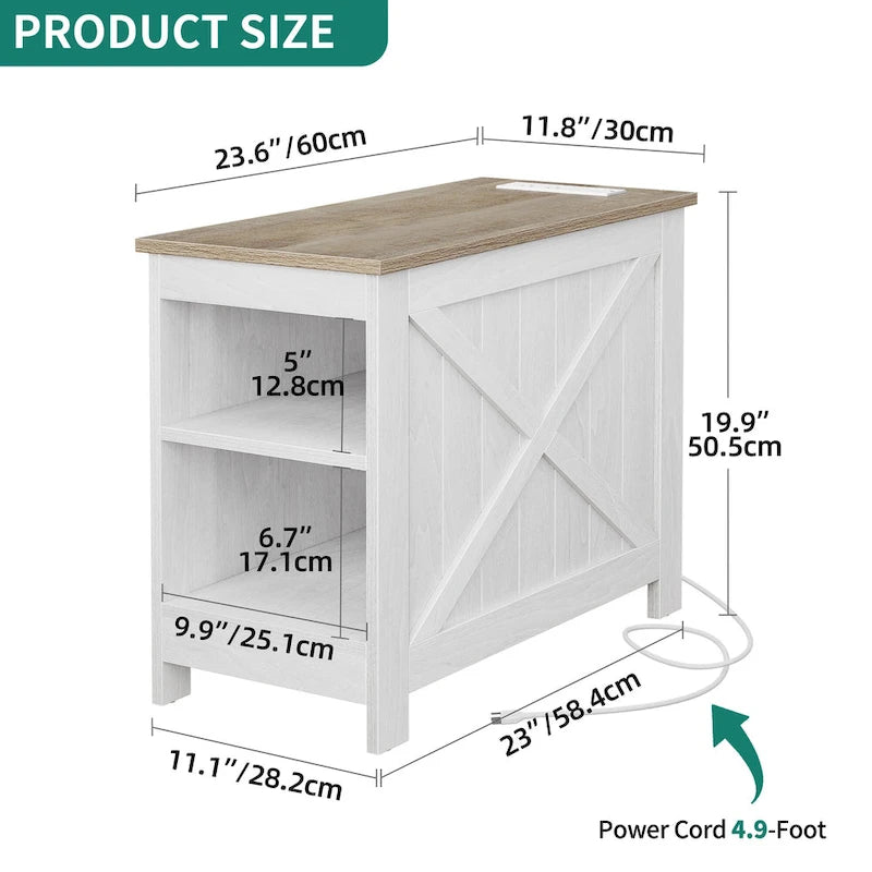 Moasis Set of 2 End Table with Charging Station Side Table with Storage, 2 Power Outlets & 2 USB Ports-8