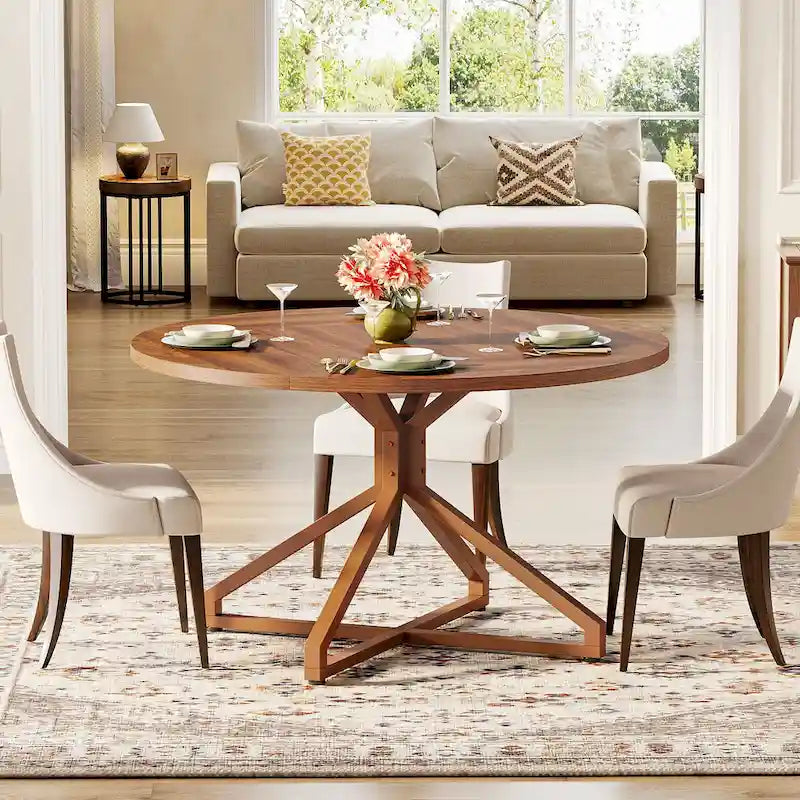 47 Inch Round Dining Table with Metal Pedestal Base for 4-6 People-3