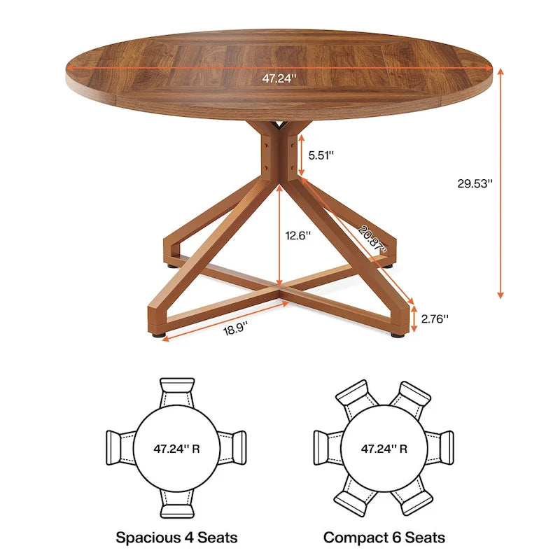 47 Inch Round Dining Table with Metal Pedestal Base for 4-6 People-6