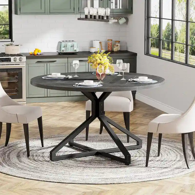 47 Inch Round Dining Table with Metal Pedestal Base for 4-6 People-9