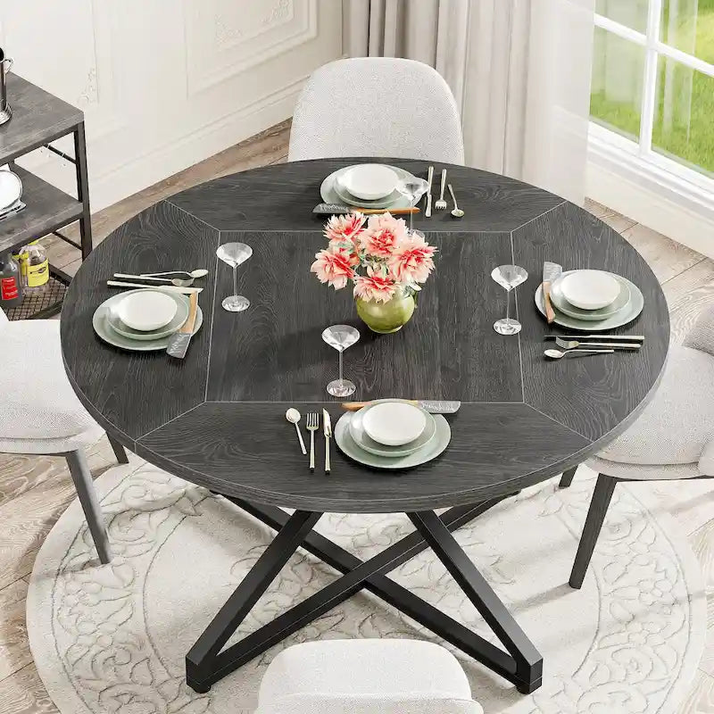 47 Inch Round Dining Table with Metal Pedestal Base for 4-6 People-10