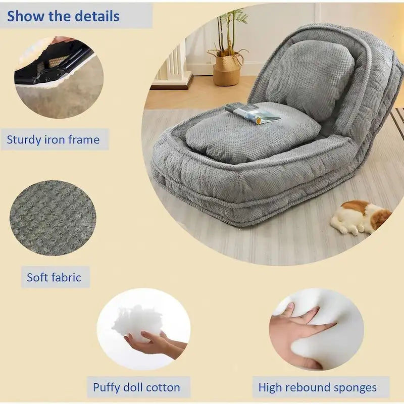 Convertible Flip Chair, Floor Lazy Sofa, Folding Upholstered Couch Bed with Adjustable Backrest-10