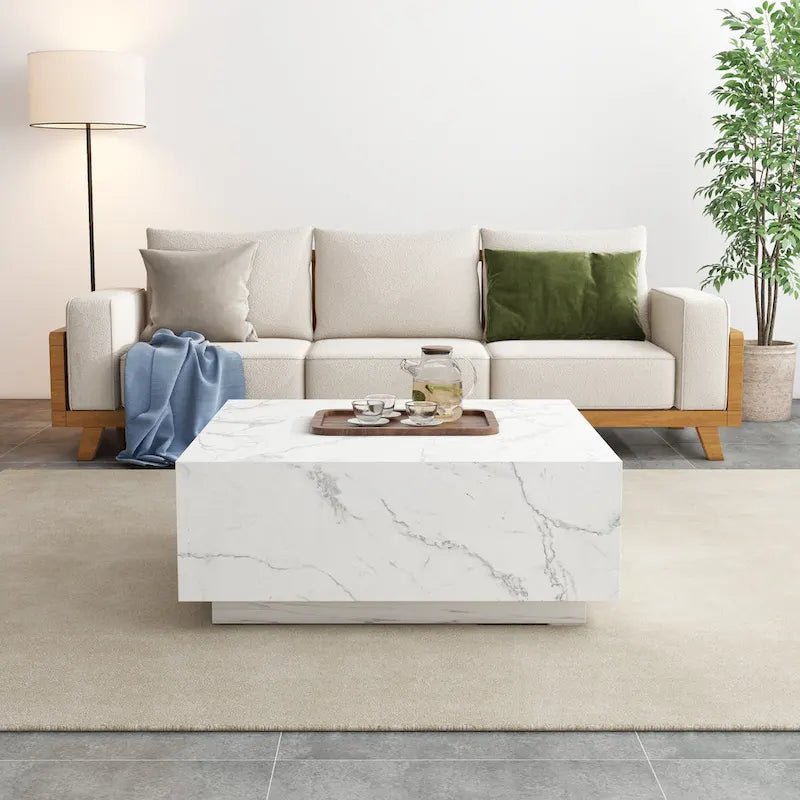 Faux Marble Square Coffee Table-5