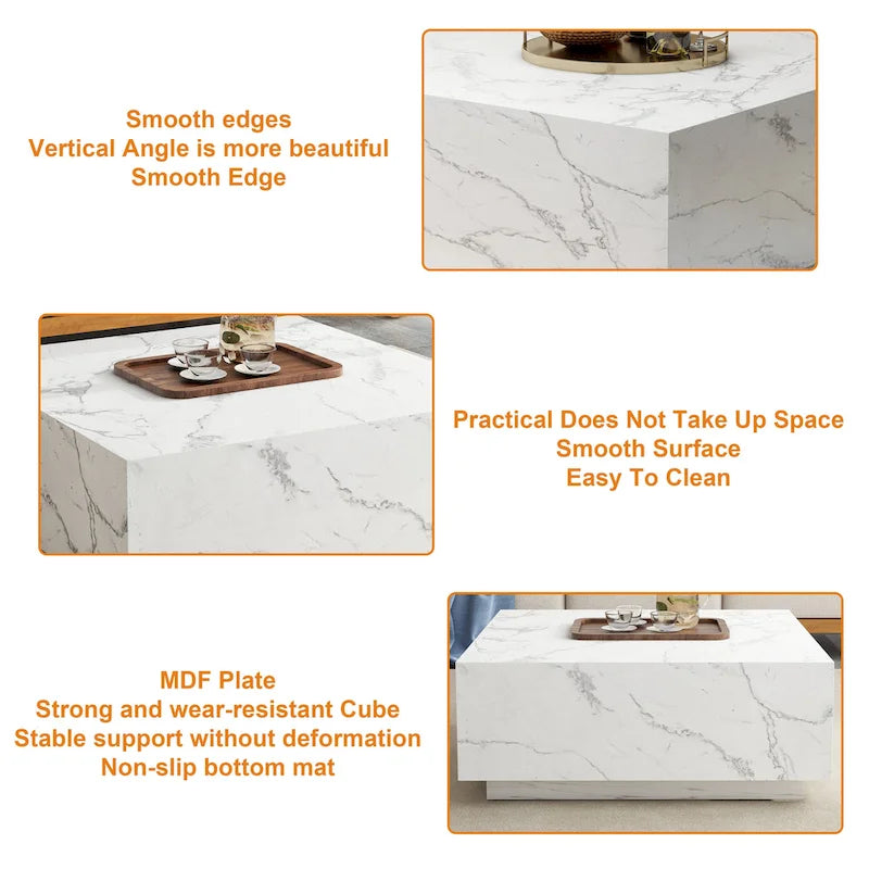 Faux Marble Square Coffee Table-13