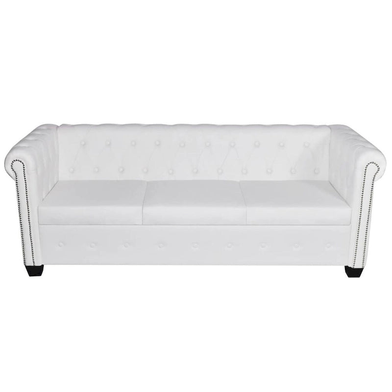 vidaXL Chesterfield 3-Seater Artificial Leather White-2