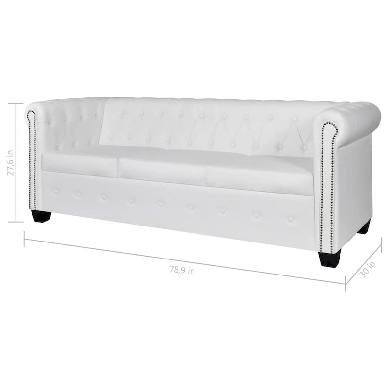 vidaXL Chesterfield 3-Seater Artificial Leather White-5