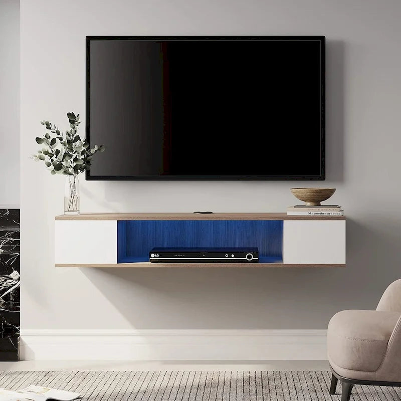 FITUEYES Floating TV Stand Wall Mounted Entertainment Center Media Console Wood Wall TV Shelf, Gray &Creamy White-17