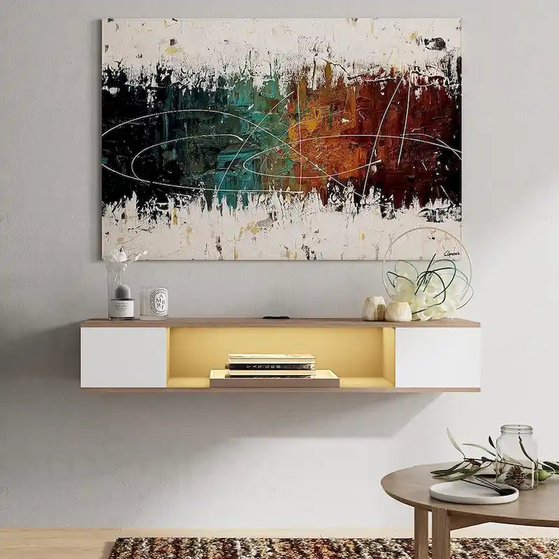 FITUEYES Floating TV Stand Wall Mounted Entertainment Center Media Console Wood Wall TV Shelf, Gray &Creamy White-18