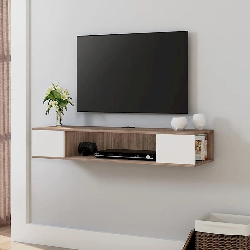 FITUEYES Floating TV Stand Wall Mounted Entertainment Center Media Console Wood Wall TV Shelf, Gray &Creamy White