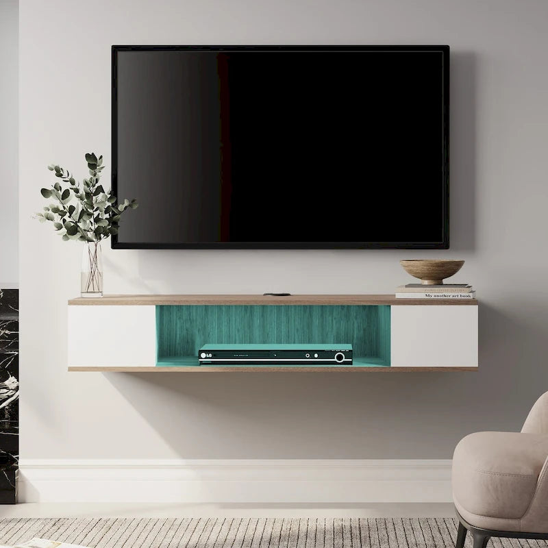 FITUEYES Floating TV Stand Wall Mounted Entertainment Center Media Console Wood Wall TV Shelf, Gray &Creamy White-6