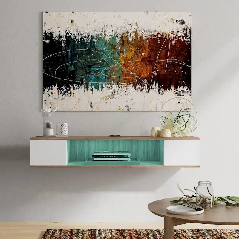 FITUEYES Floating TV Stand Wall Mounted Entertainment Center Media Console Wood Wall TV Shelf, Gray &Creamy White-7