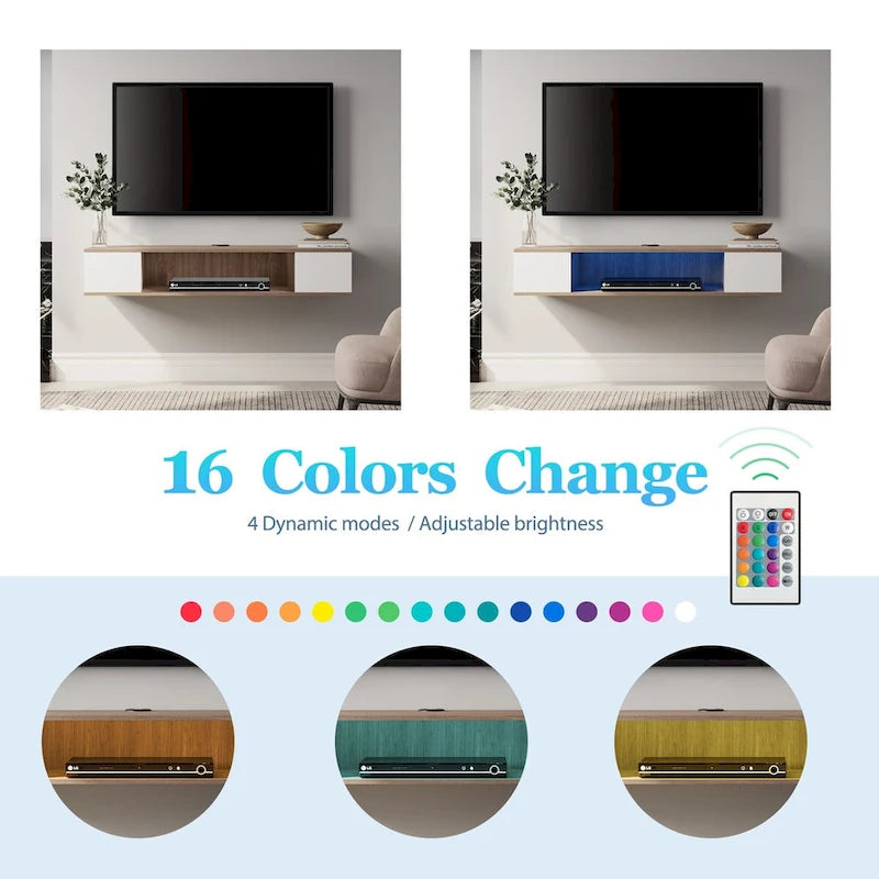 FITUEYES Floating TV Stand Wall Mounted Entertainment Center Media Console Wood Wall TV Shelf, Gray &Creamy White-8