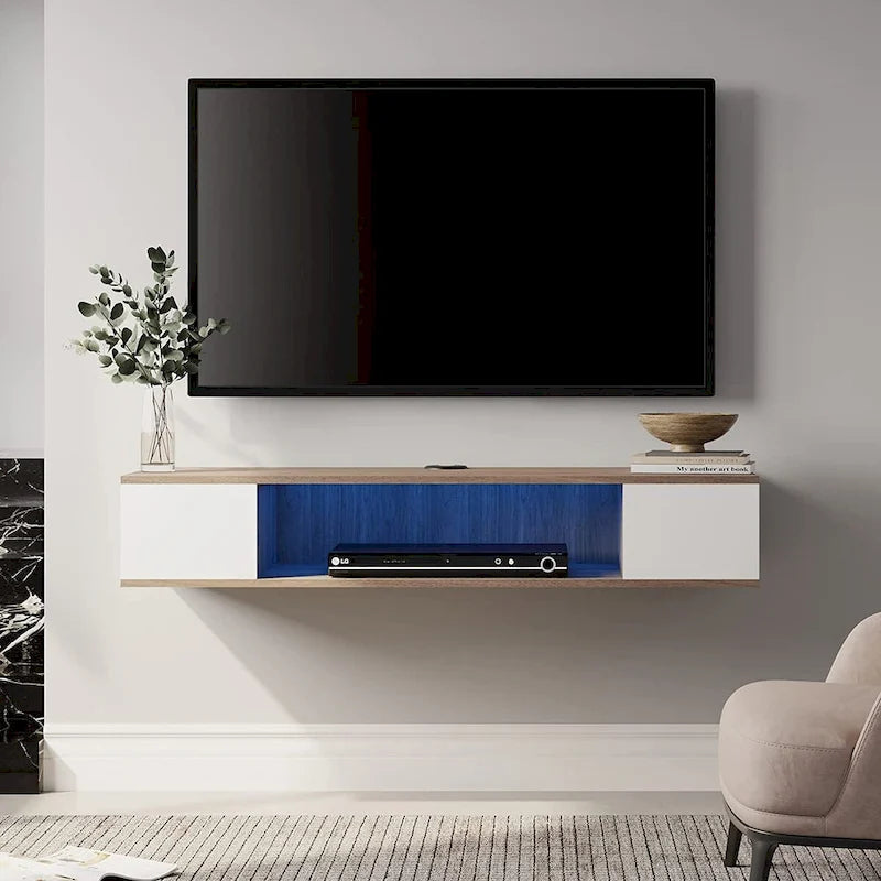 FITUEYES Floating TV Stand Wall Mounted Entertainment Center Media Console Wood Wall TV Shelf, Gray &Creamy White-9