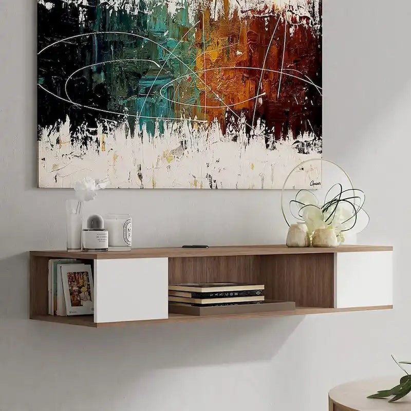 FITUEYES Floating TV Stand Wall Mounted Entertainment Center Media Console Wood Wall TV Shelf, Gray &Creamy White-12