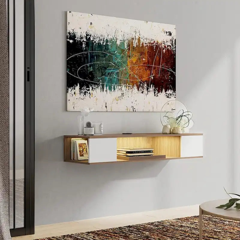 FITUEYES Floating TV Stand Wall Mounted Entertainment Center Media Console Wood Wall TV Shelf, Gray &Creamy White-16