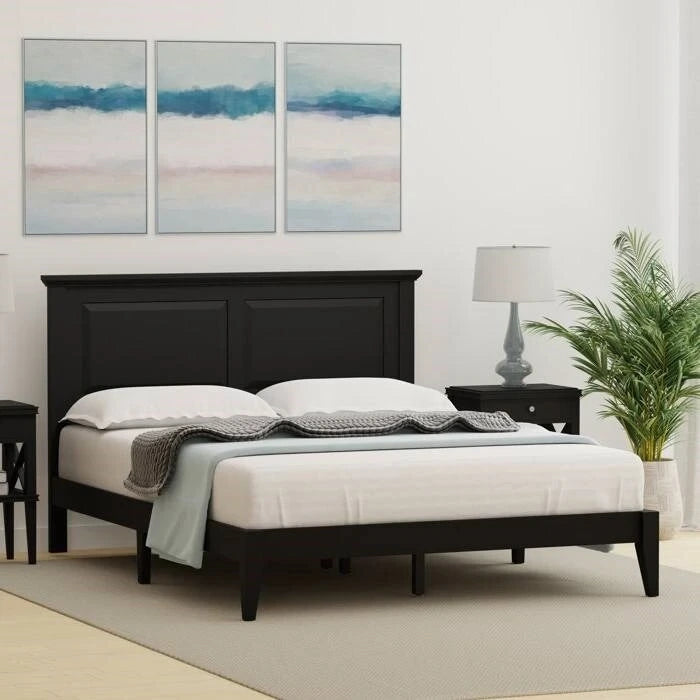 Solid Oak Platform Bed with Tapered Legs and Headboard-44