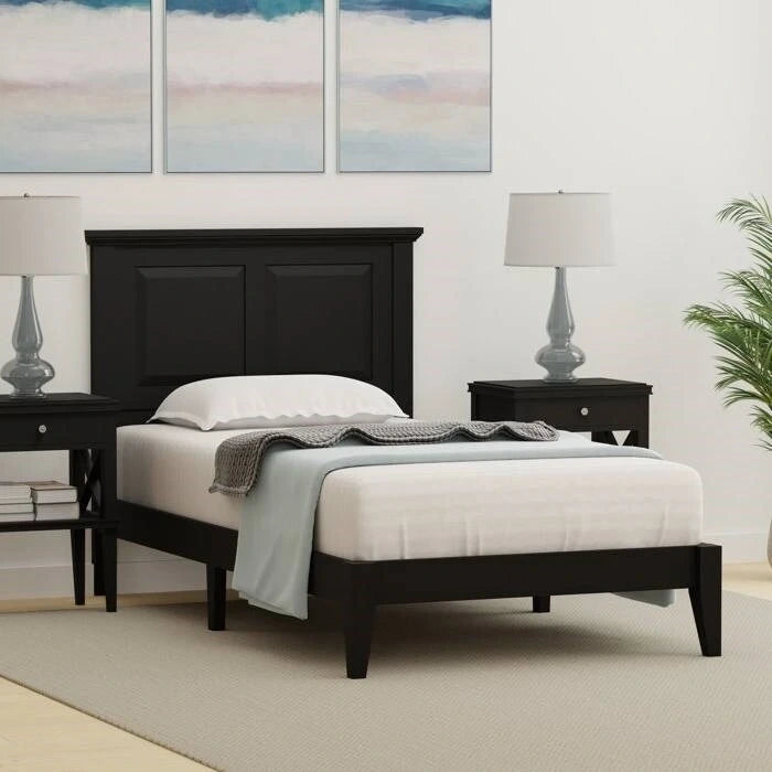 Solid Oak Platform Bed with Tapered Legs and Headboard-4