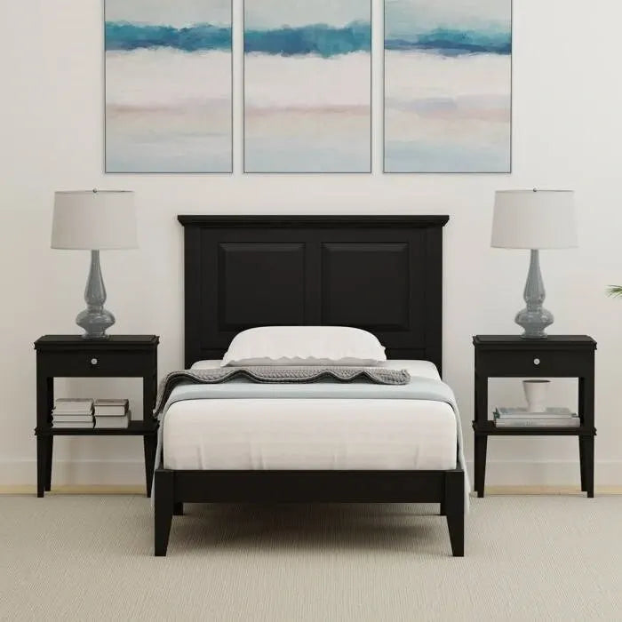 Solid Oak Platform Bed with Tapered Legs and Headboard-6