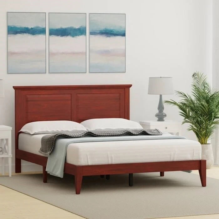 Solid Oak Platform Bed with Tapered Legs and Headboard-10