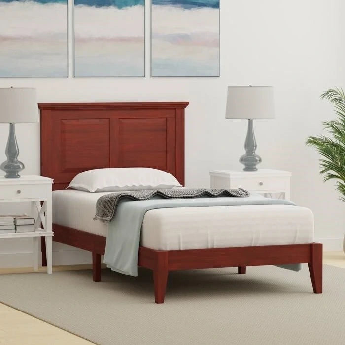 Solid Oak Platform Bed with Tapered Legs and Headboard-12