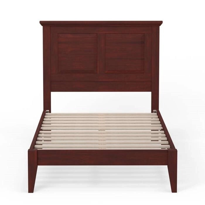 Solid Oak Platform Bed with Tapered Legs and Headboard-13