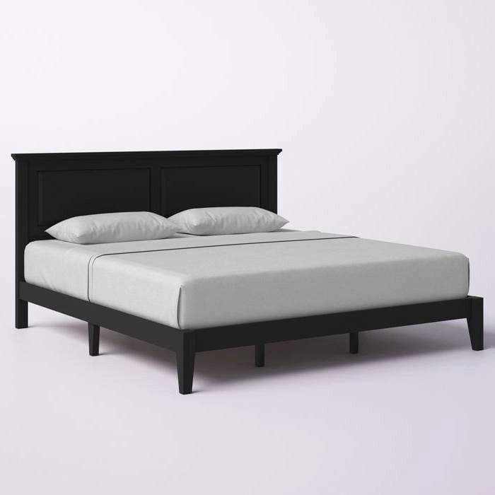 Solid Oak Platform Bed with Tapered Legs and Headboard-18