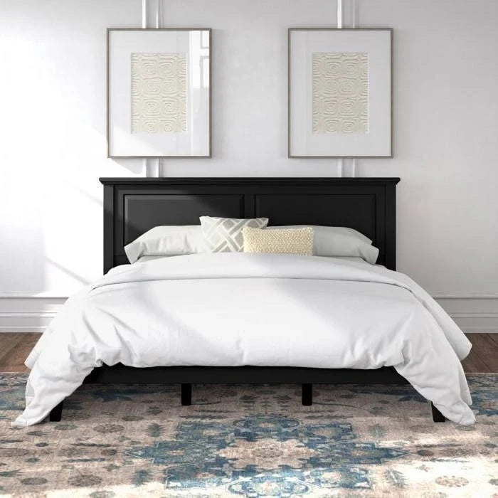 Solid Oak Platform Bed with Tapered Legs and Headboard-19