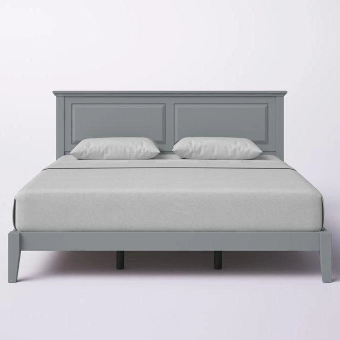 Solid Oak Platform Bed with Tapered Legs and Headboard-22
