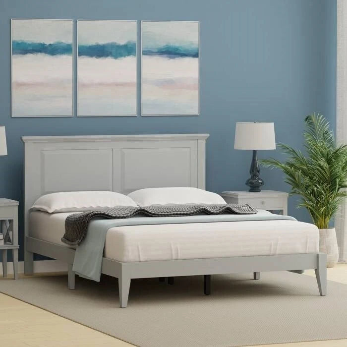 Solid Oak Platform Bed with Tapered Legs and Headboard-34