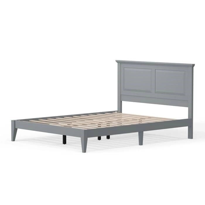 Solid Oak Platform Bed with Tapered Legs and Headboard-36