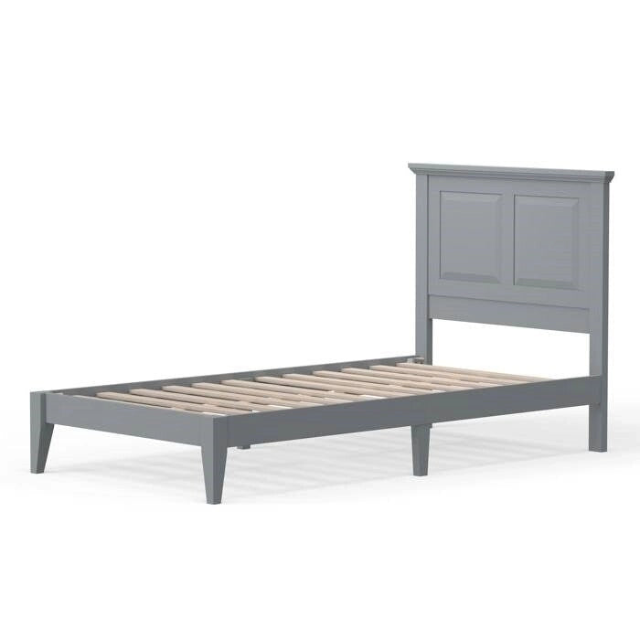 Solid Oak Platform Bed with Tapered Legs and Headboard-38