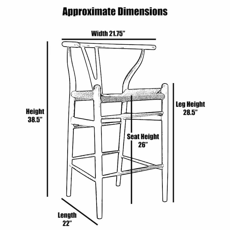 Solid Wood Countertop Height Barstool with Open Y Back Farmhouse Woven Organic Natural Chair For Kitchen Designer - N/A-4