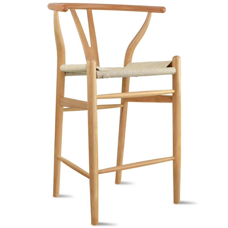 Solid Wood Countertop Height Barstool with Open Y Back Farmhouse Woven Organic Natural Chair For Kitchen Designer - N/A-5