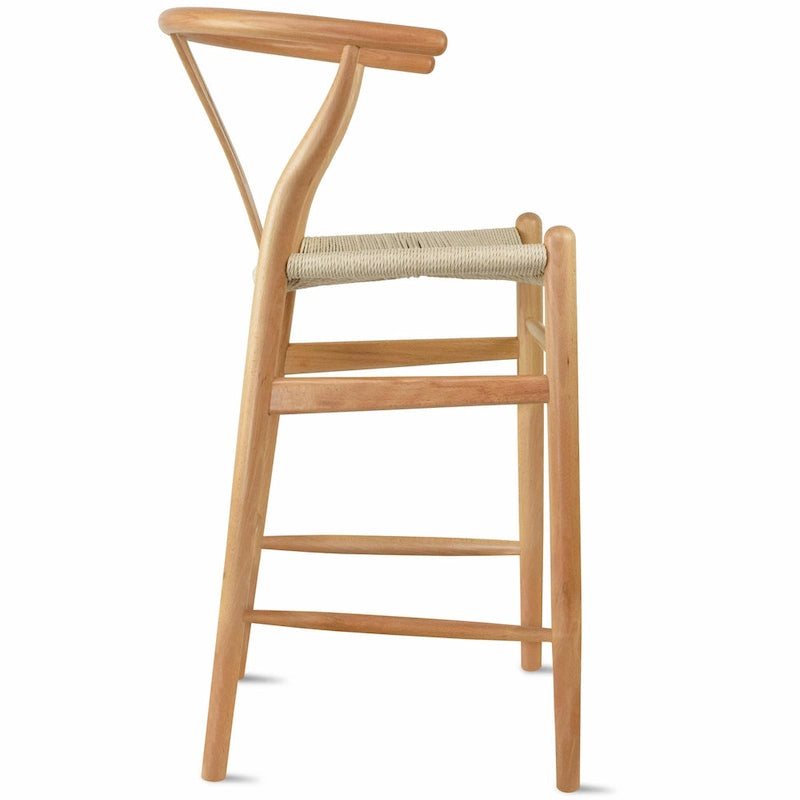 Solid Wood Countertop Height Barstool with Open Y Back Farmhouse Woven Organic Natural Chair For Kitchen Designer - N/A-6