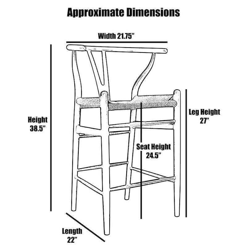 Solid Wood Countertop Height Barstool with Open Y Back Farmhouse Woven Organic Natural Chair For Kitchen Designer - N/A-9
