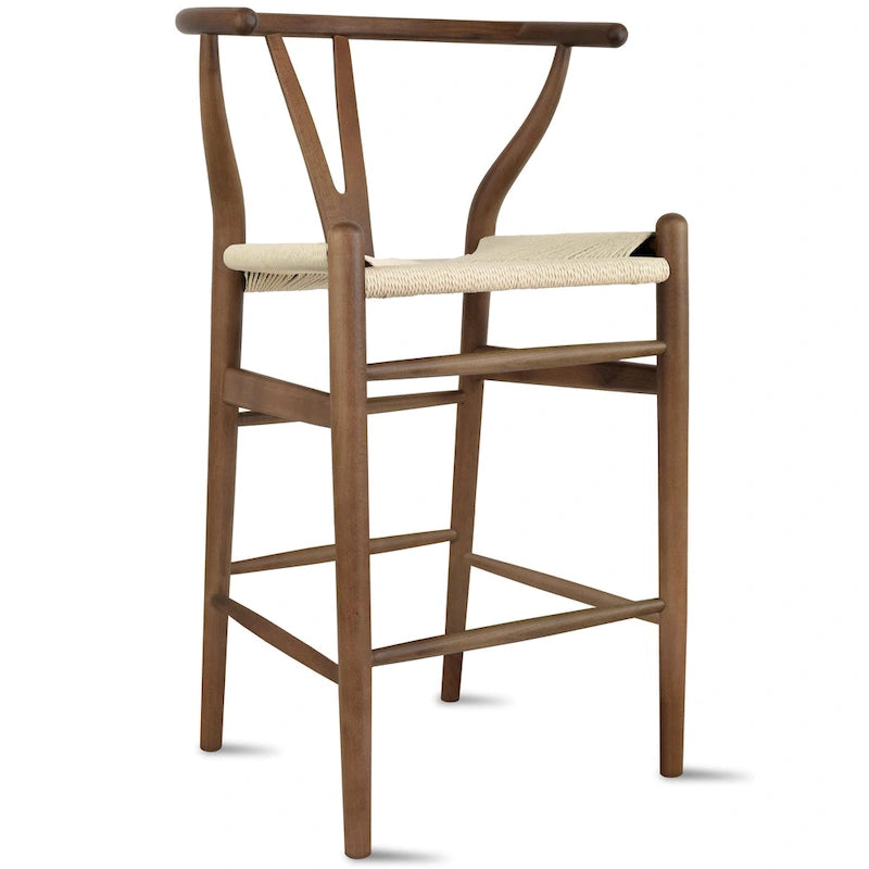 Solid Wood Countertop Height Barstool with Open Y Back Farmhouse Woven Organic Natural Chair For Kitchen Designer - N/A-10