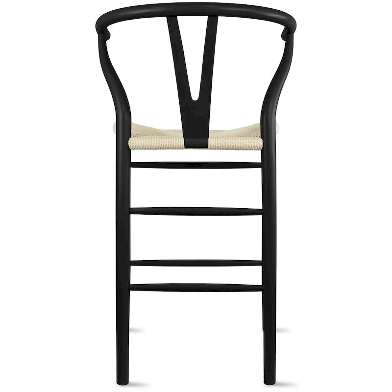 Solid Wood Countertop Height Barstool with Open Y Back Farmhouse Woven Organic Natural Chair For Kitchen Designer - N/A-16