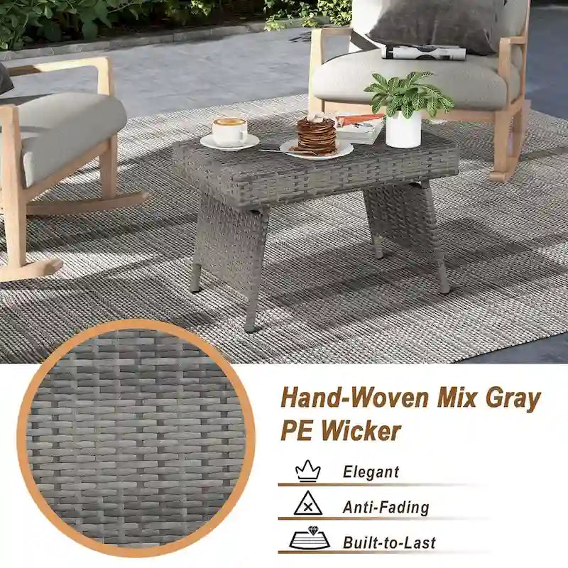Costway Patio Folding Rattan Wicker Side Table End Coffee Table - 24 x 16 x 16 (L x W x H)-7