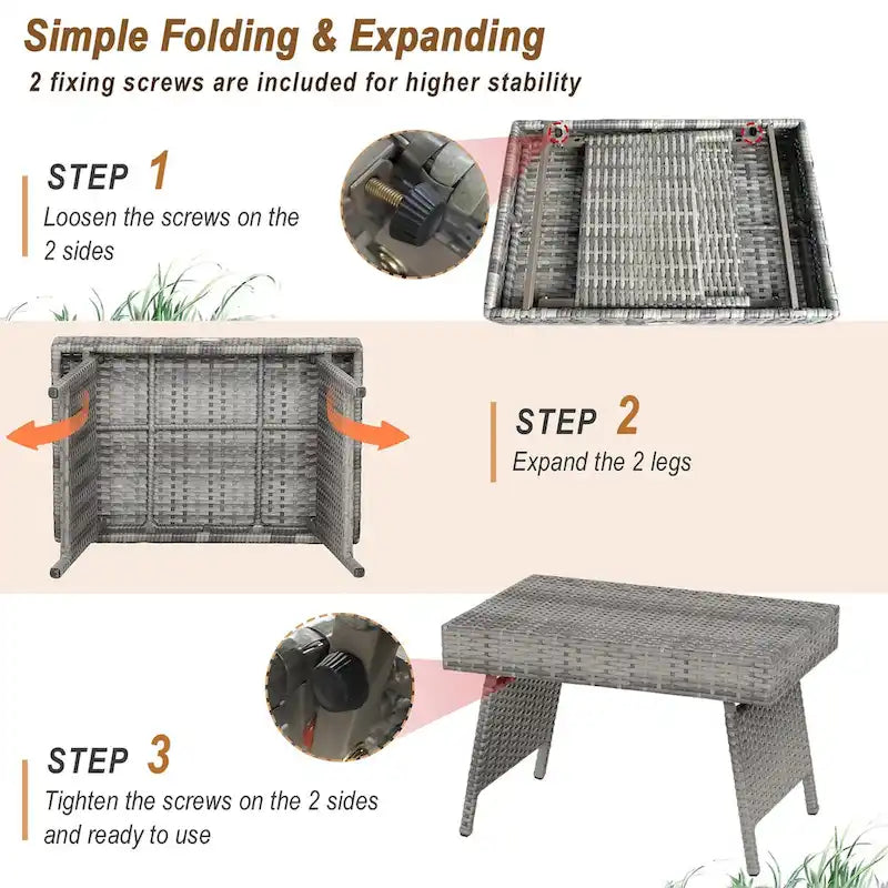 Costway Patio Folding Rattan Wicker Side Table End Coffee Table - 24 x 16 x 16 (L x W x H)-8