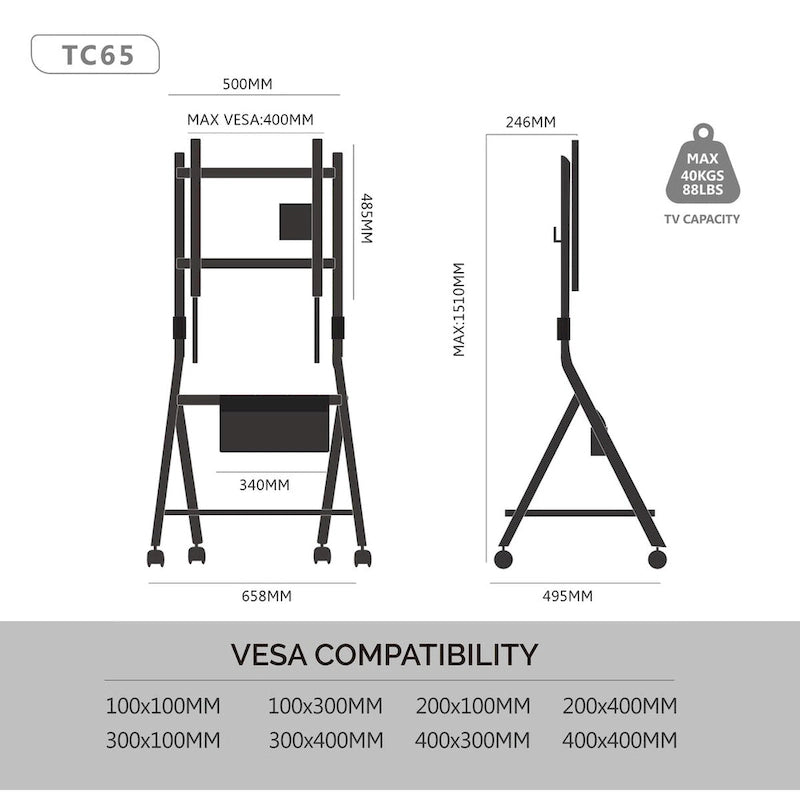 FITUEYES Mobile TV Cart for Office Classroom Rolling TV Stand with Wheels for 45-88 Inch TV-5