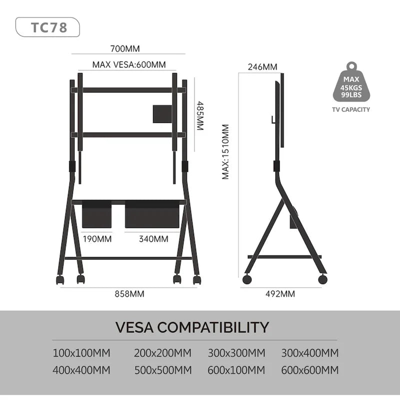 FITUEYES Mobile TV Cart for Office Classroom Rolling TV Stand with Wheels for 45-88 Inch TV-21