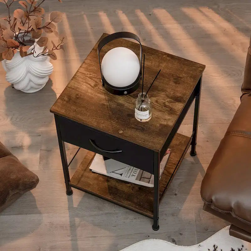 Costway 2 PCS 2-tier Nightstand Bedside End Sofa Table with Drawer - 16 x 16 x 21 (L x W x H)-10