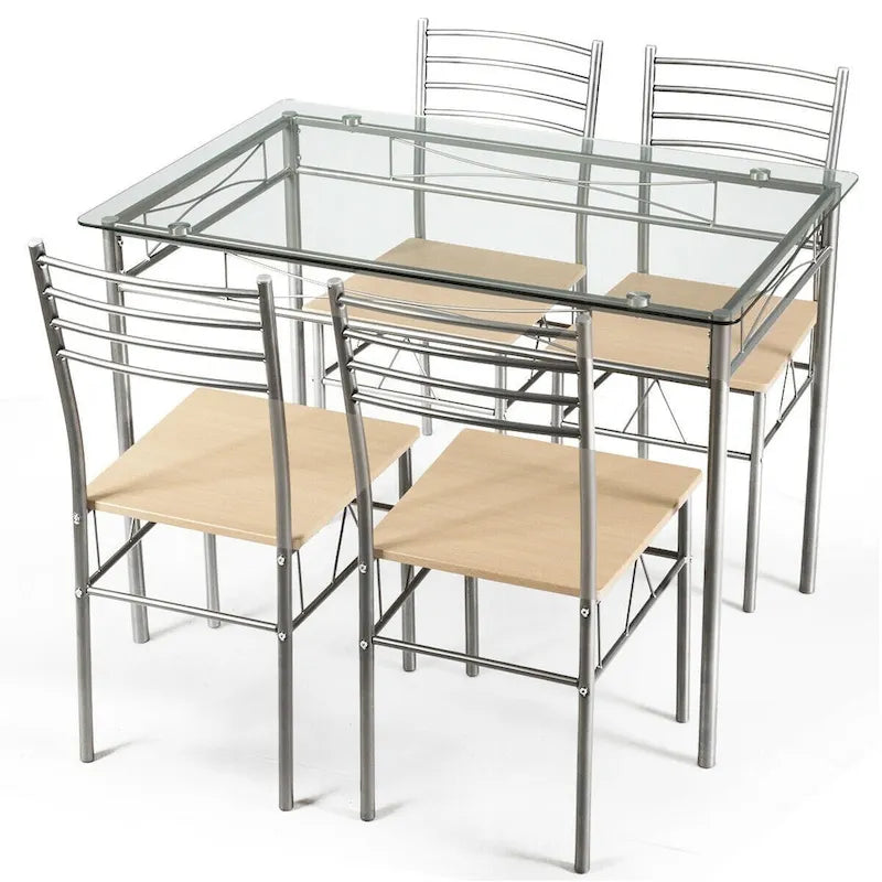 5 pcs Dining Set Glass Table and 4 Chairs-2