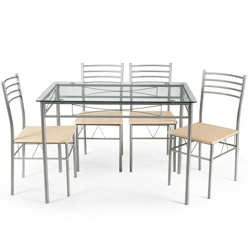 5 pcs Dining Set Glass Table and 4 Chairs-3