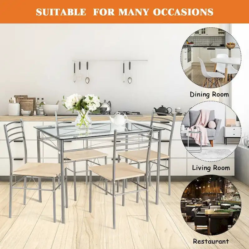 5 pcs Dining Set Glass Table and 4 Chairs-5