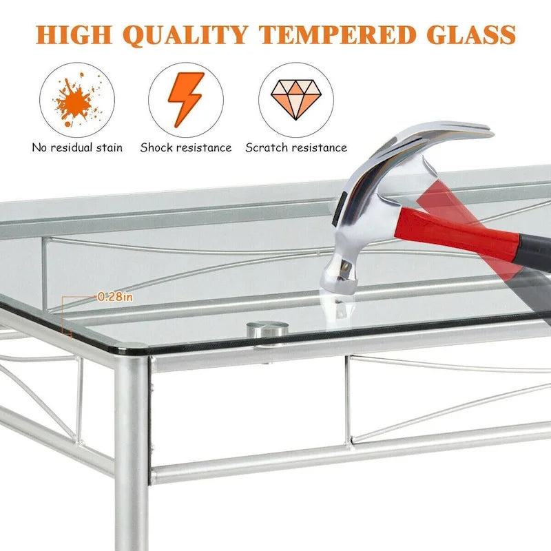 5 pcs Dining Set Glass Table and 4 Chairs-6